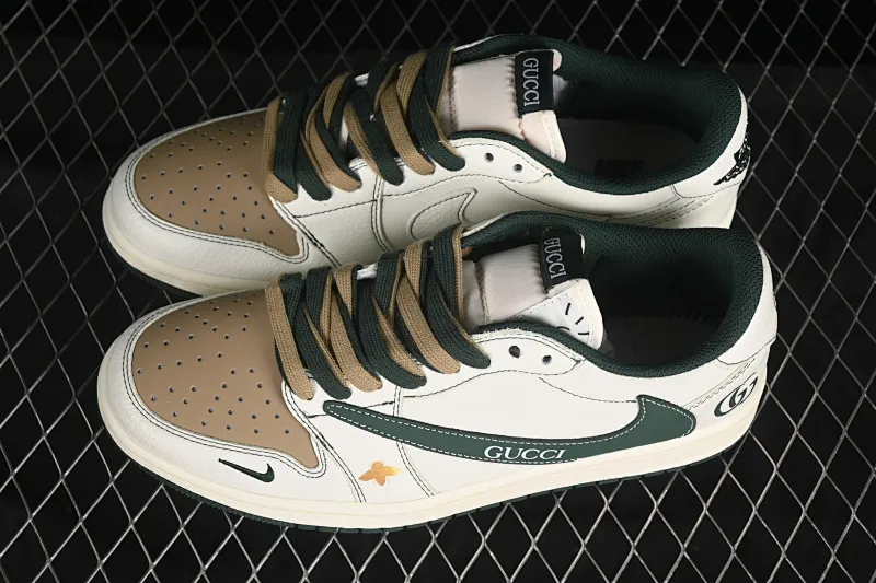 All categories Air Jordan Jordan series basketball shoes Air Jordan 1 Low High-end customized low-top sneakers Travis Scott x Fragment Design x Air Jordan 1 Low OG SP AJ1 Joe 1 Gucci joint dark green white brown low-top cultural casual sneakers XZ5749-006